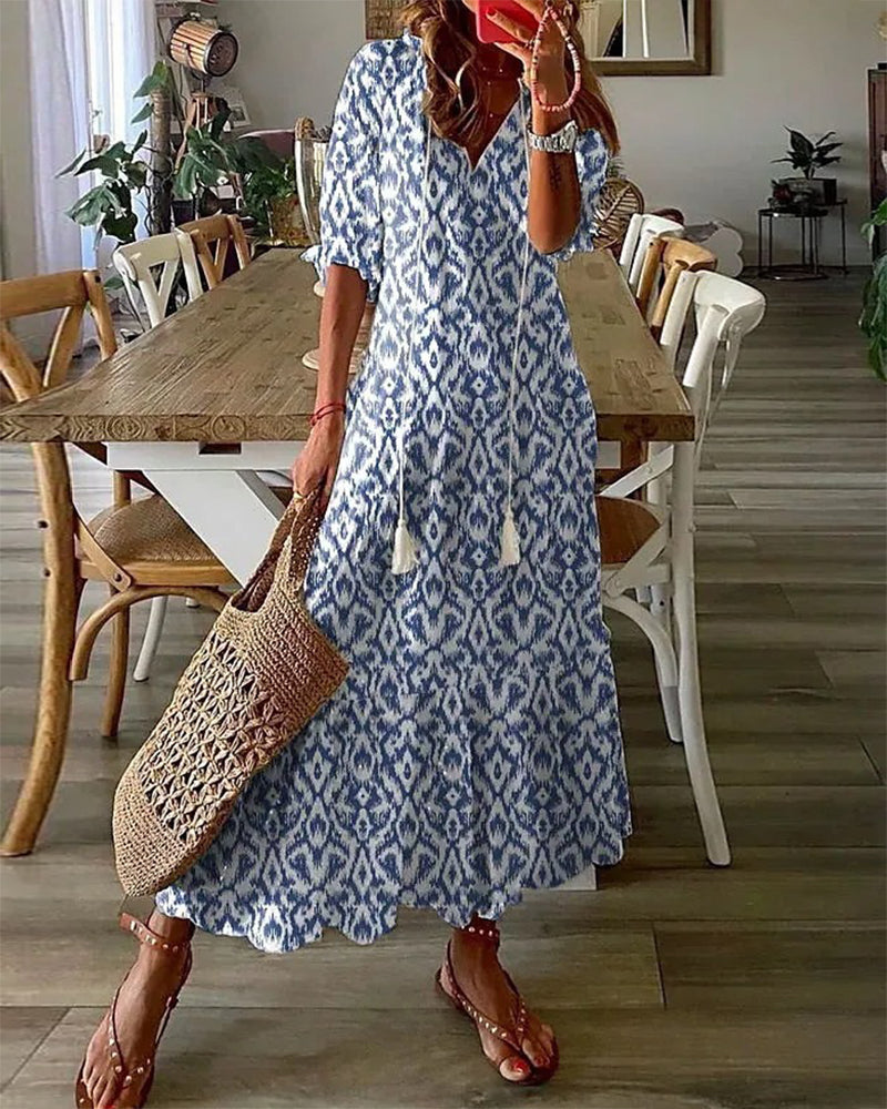 Anna | Boho Vintage Sommerkleid mit V-Ausschnitt