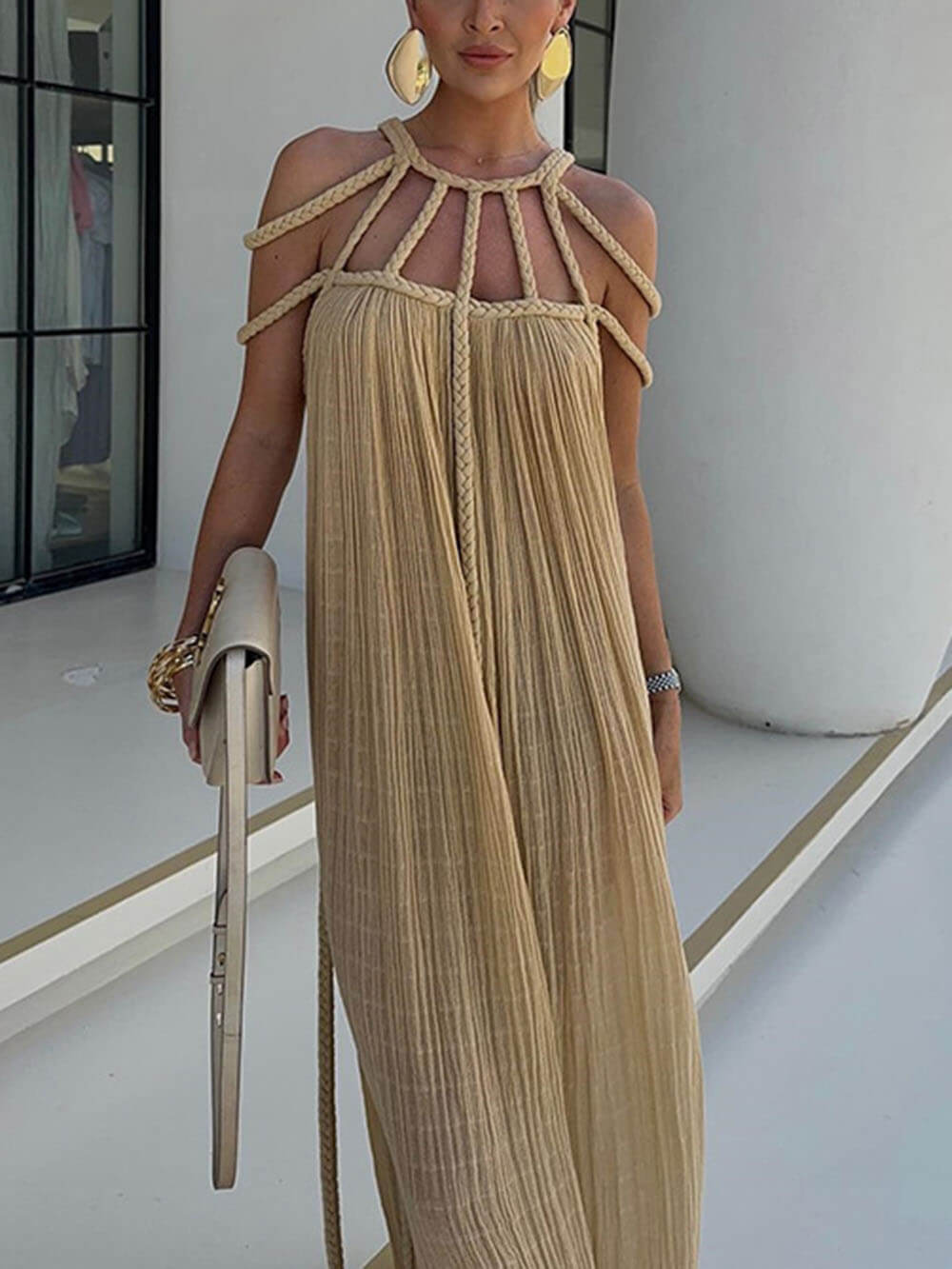 Ophelia | Cover-Up Drapiertes Maxikleid mit Flechtdetails