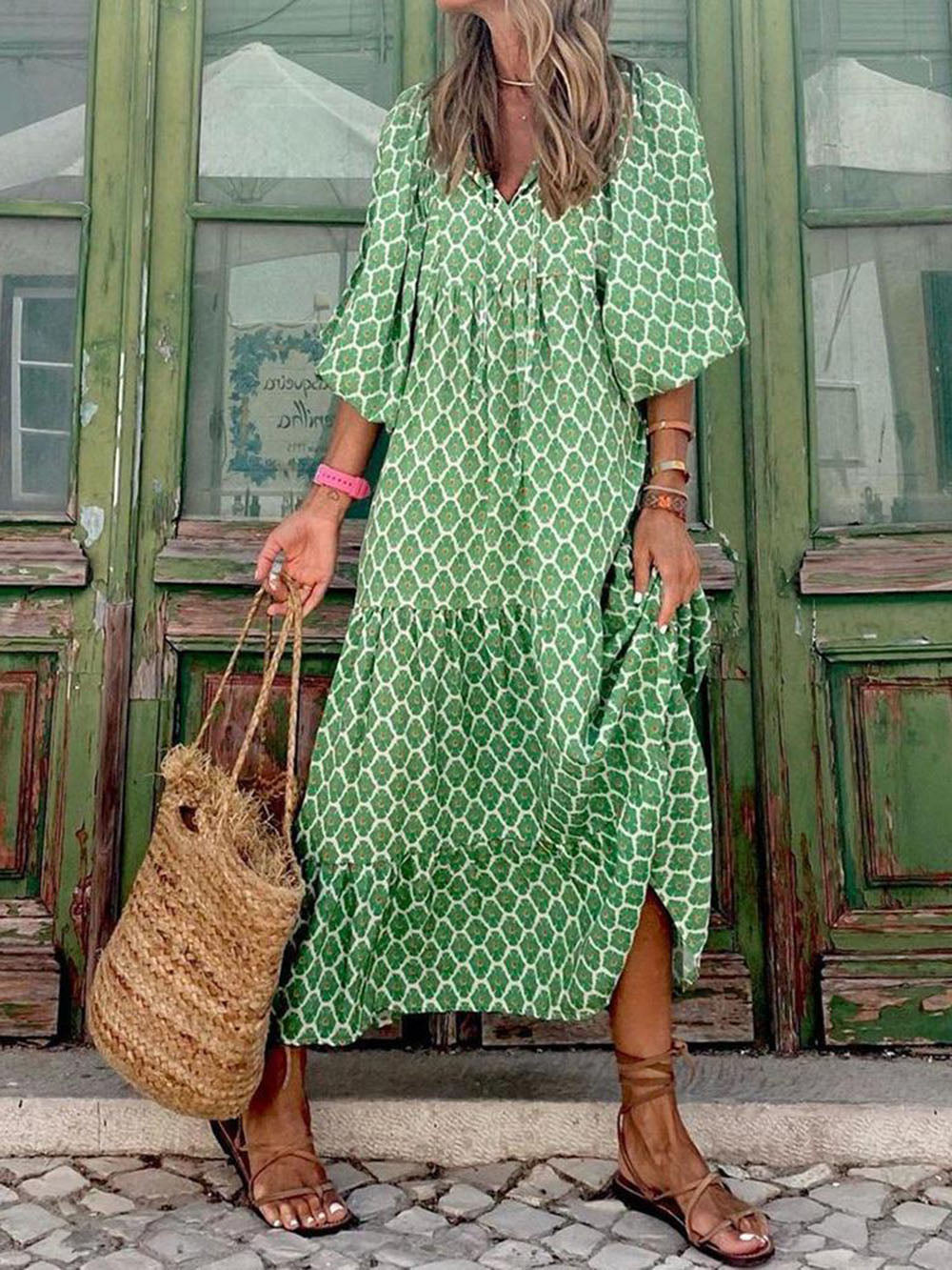 Ingrid | Lockeres Maxikleid mit Puffärmeln