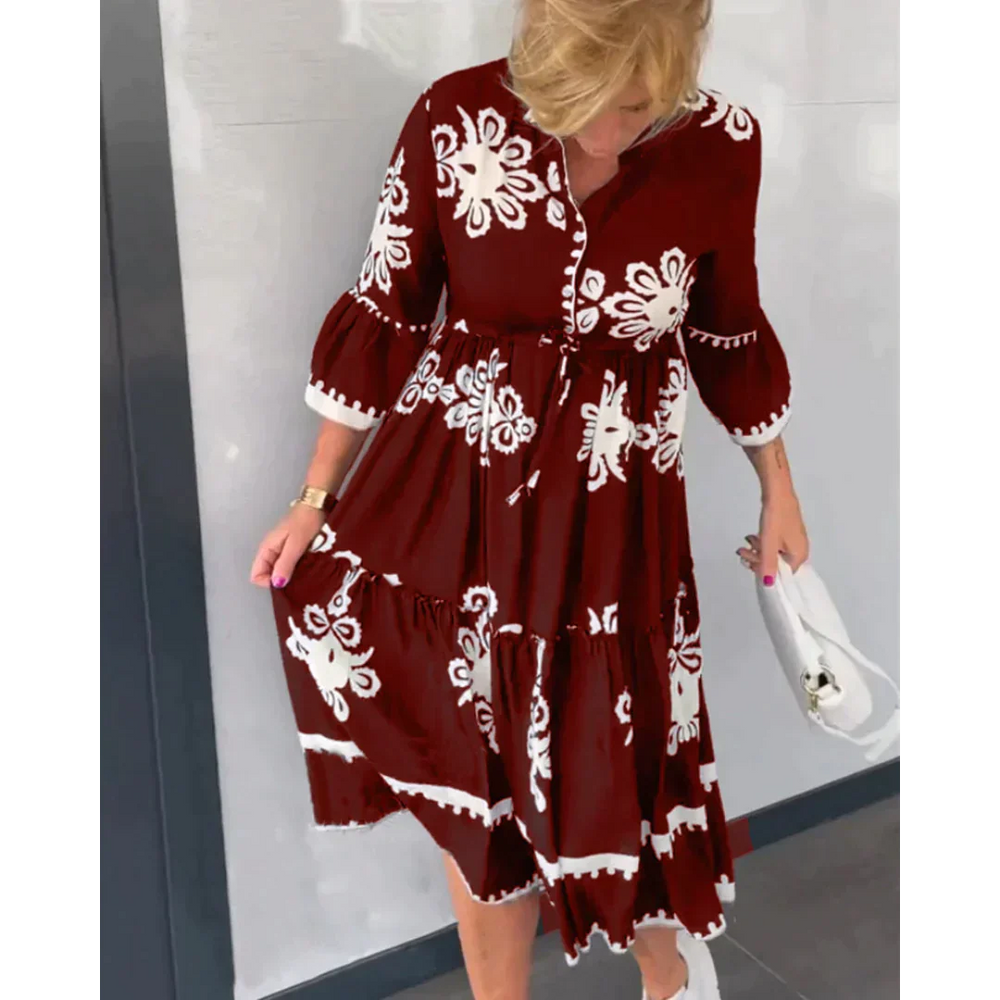 Greta | Geblümtes Kleid mit Dreiviertelärmeln