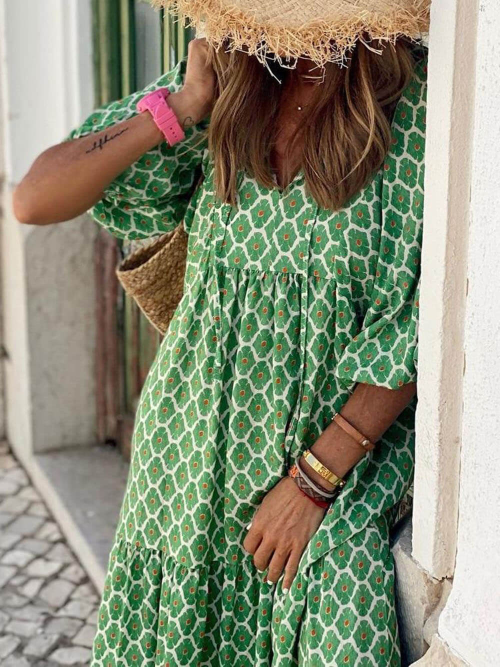 Ingrid | Lockeres Maxikleid mit Puffärmeln