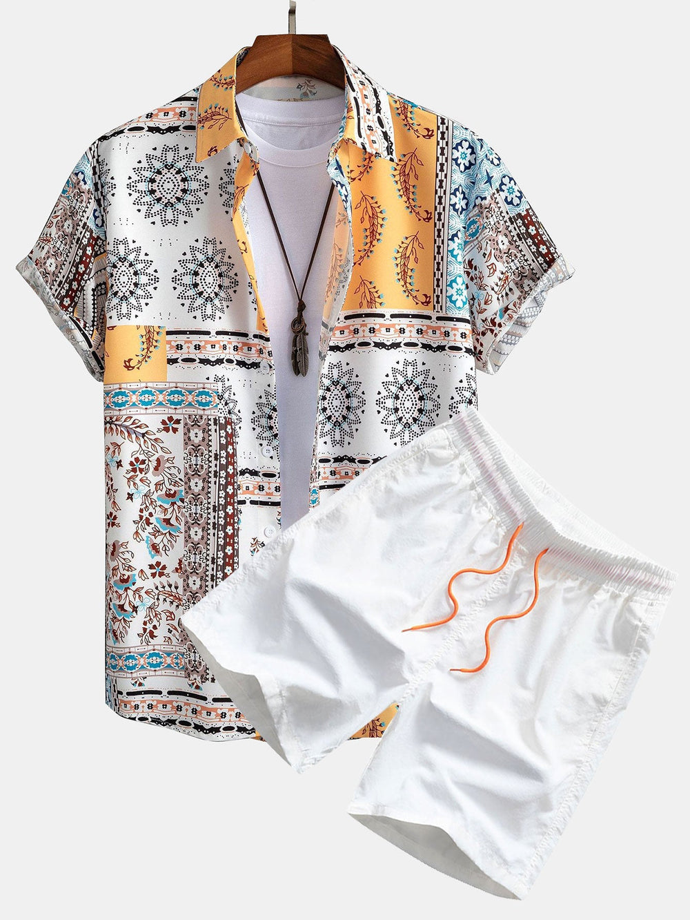 Hemd mit Schalprint und Badehose mit Knopfleiste