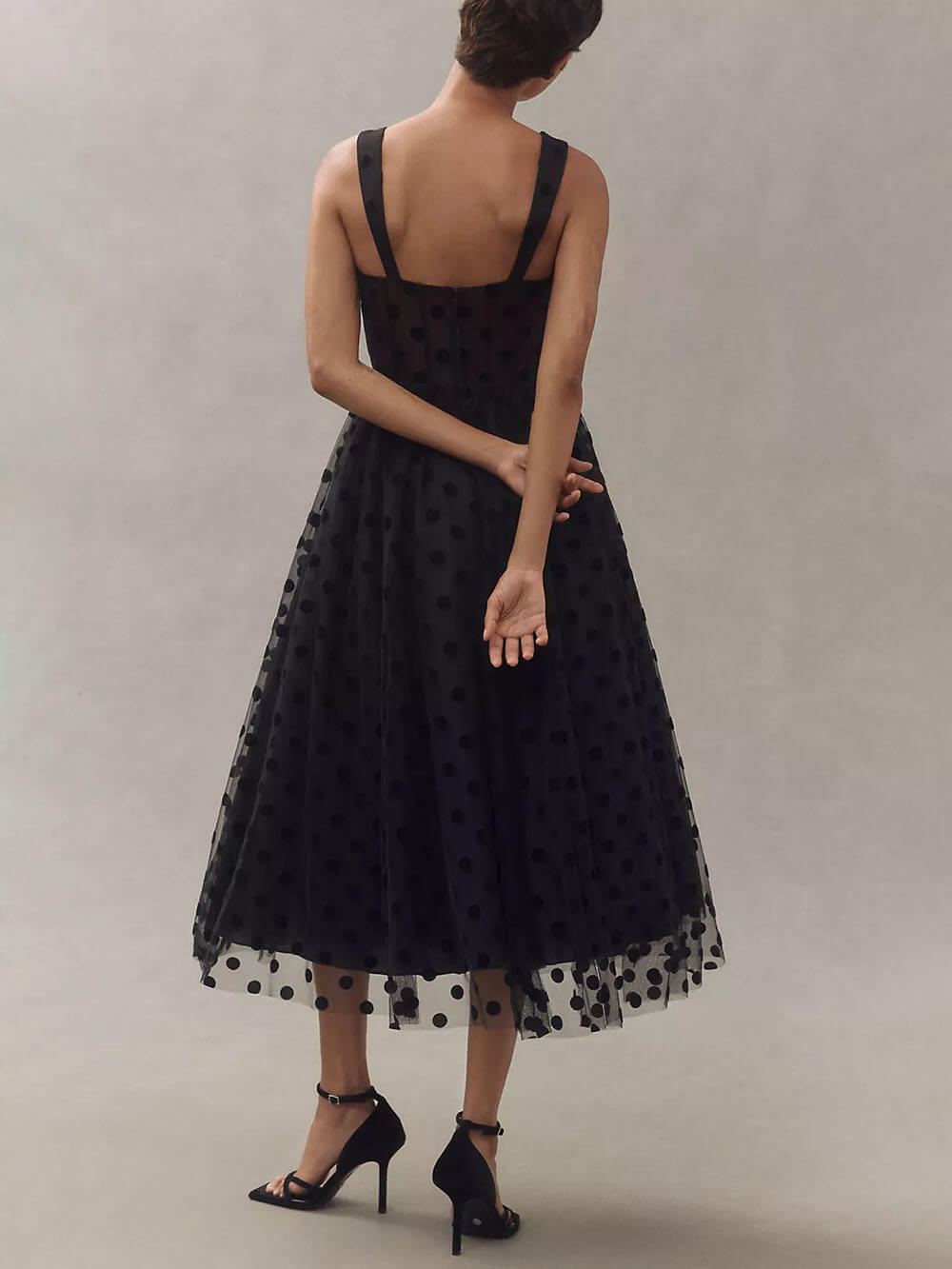 Exquisites Perfektes Tüll-Punktmuster Sweetheart Bustier A-Linien Midi-Kleid