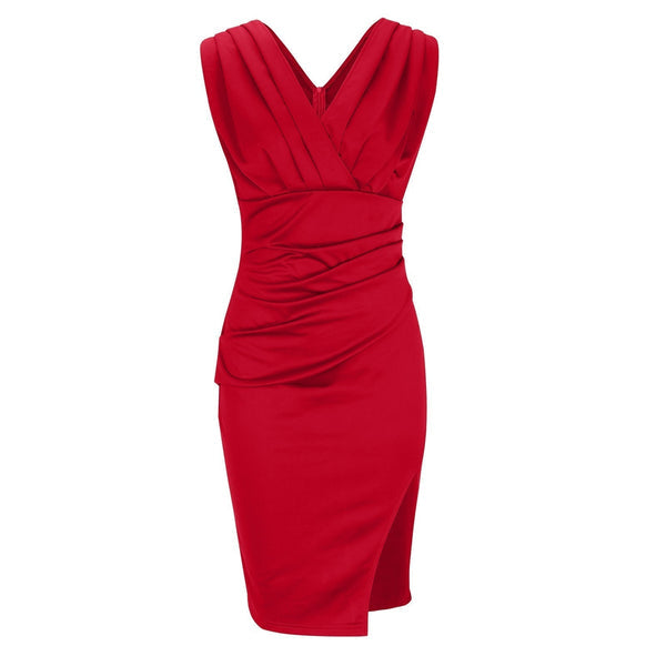 Eng anliegendes Bleistiftkleid mit V-Ausschnitt und elegantem Schlitz