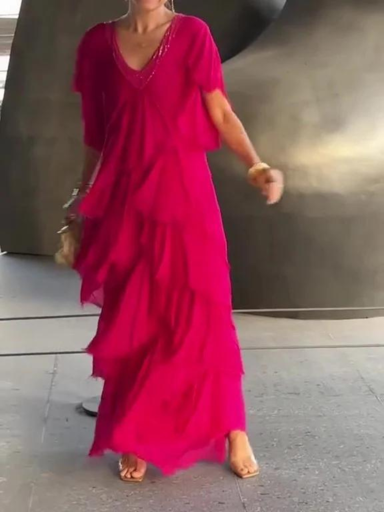 Savane | Elegantes, Fließendes Langarmkleid mit V-Ausschnitt