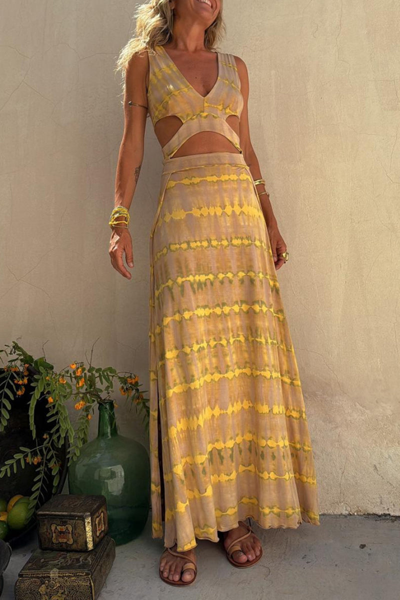 Vivienne | Boho-Chic Kleid mit Batikmuster und Schlitz