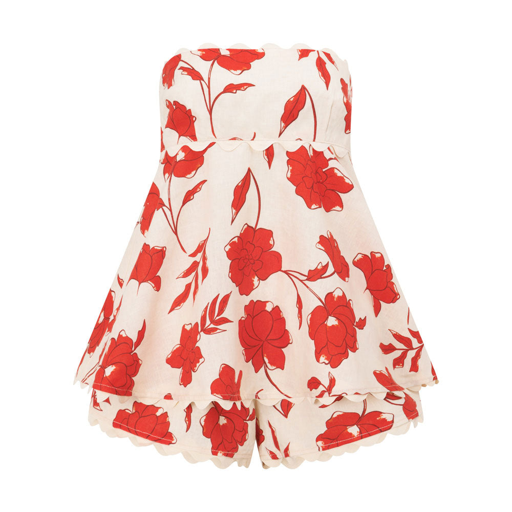 Rosella | Zweiteiliges Set mit Blumenmuster, Rüschentop und Shorts mit elastischer Taille und welligem Saum