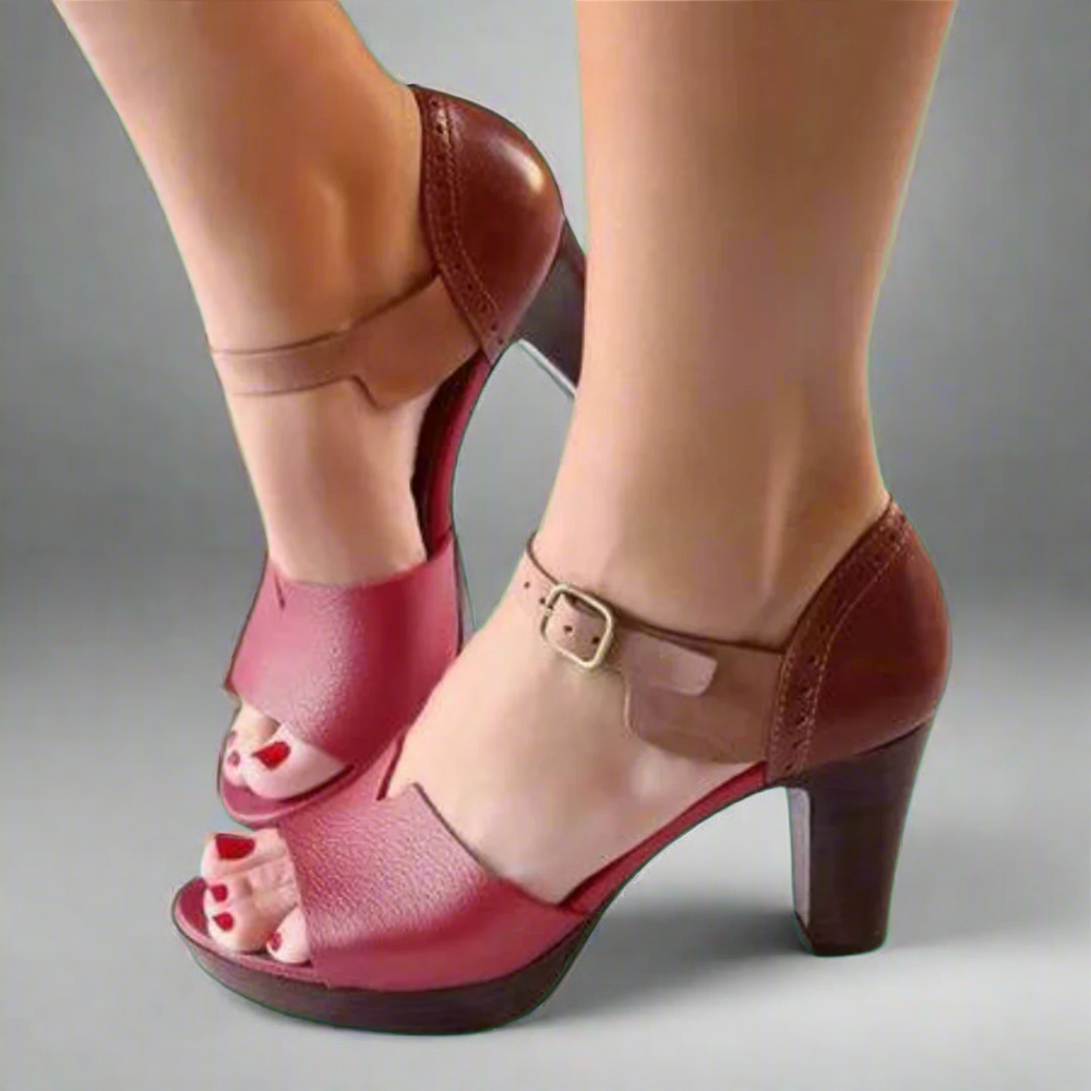 Miné | High Heel Premium Sandals in Korean Style with Color Block and Buckle