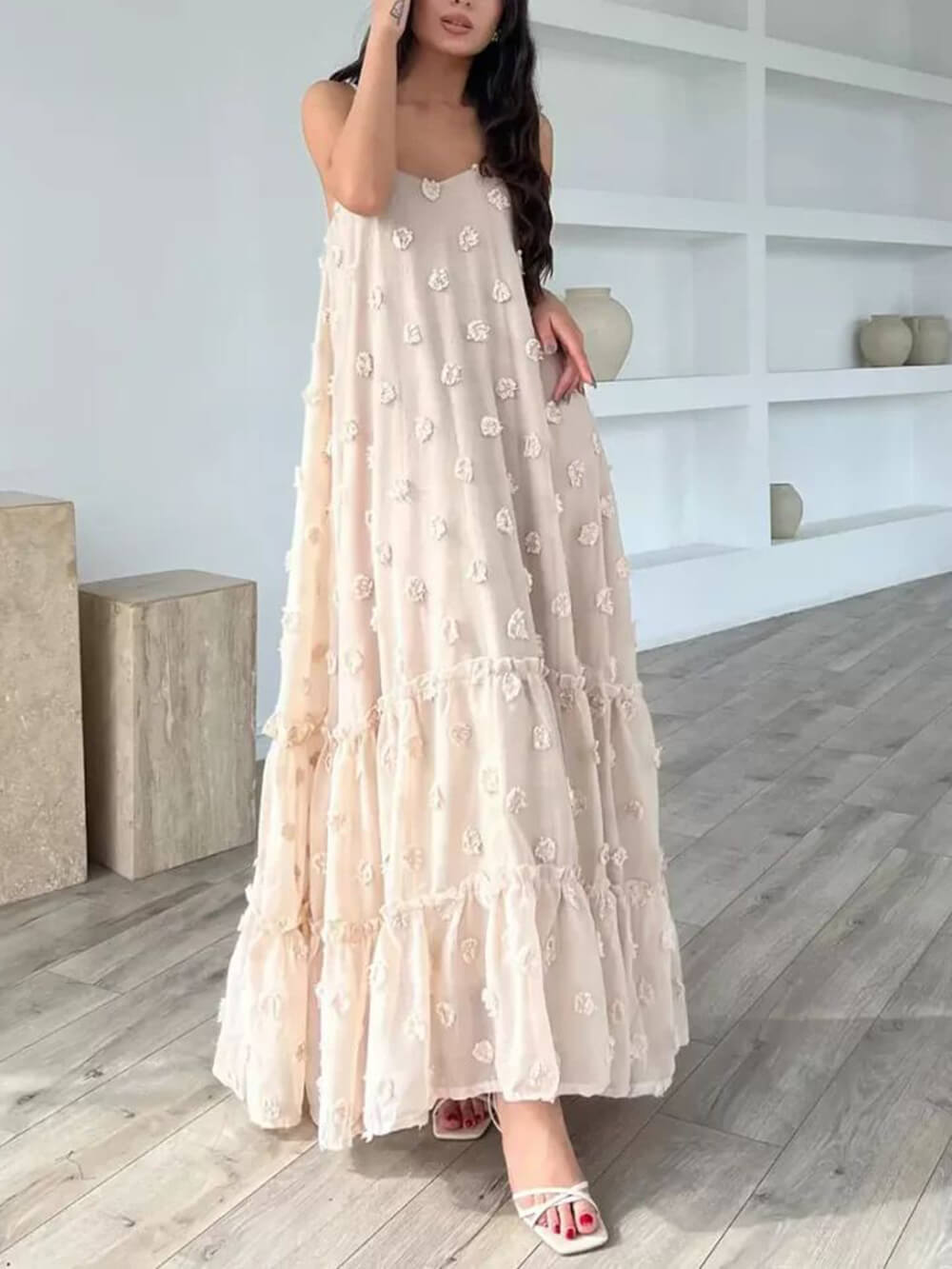 Blake | Blumendekor hübsches A-Linien, gestuftes, lockeres Maxikleid