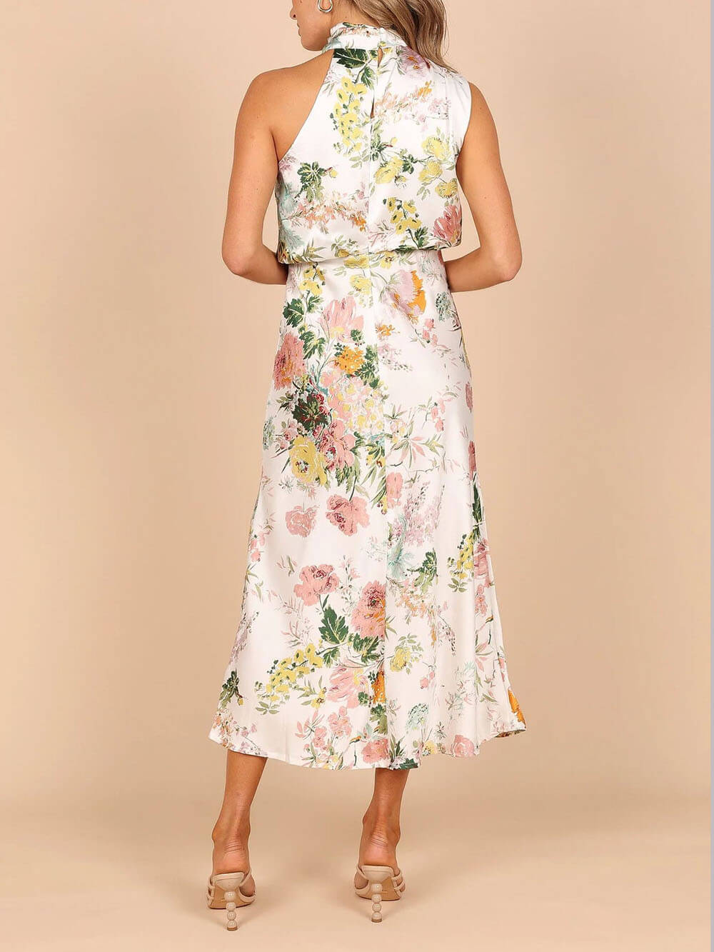 Maxikleid mit Neckholder, floralem Muster und elastischer Taille
