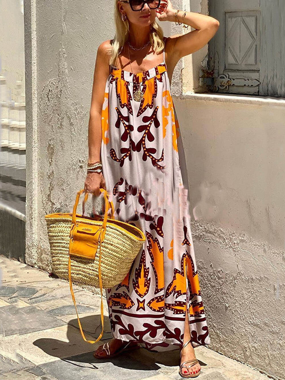 Charlie | Ärmelloses Maxikleid mit Print