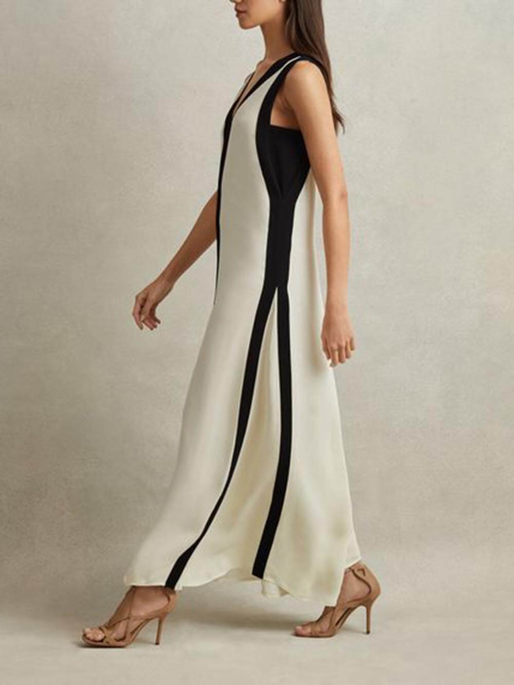 Wendbares Colorblock Maxi-Kleid im A-Linien-Stil