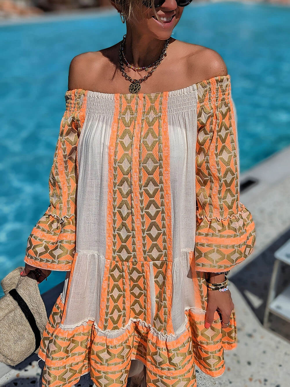 Joyce | Boho Mini-Kleid mit Carmenausschnitt