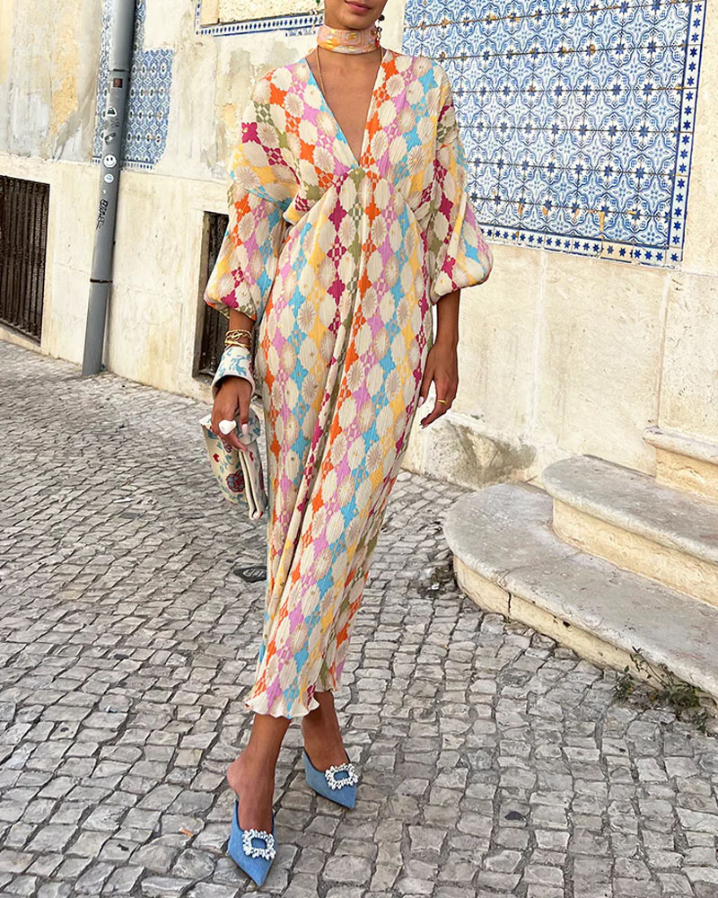 Lilian | Lebhaftes Maxi-Kleid mit Puffärmeln