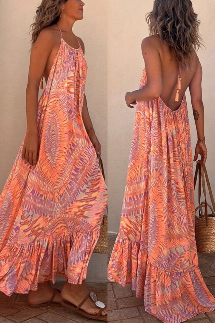 Elara | A-Linien-Kleid mit ethnischem Muster & Bindebändern am Hals
