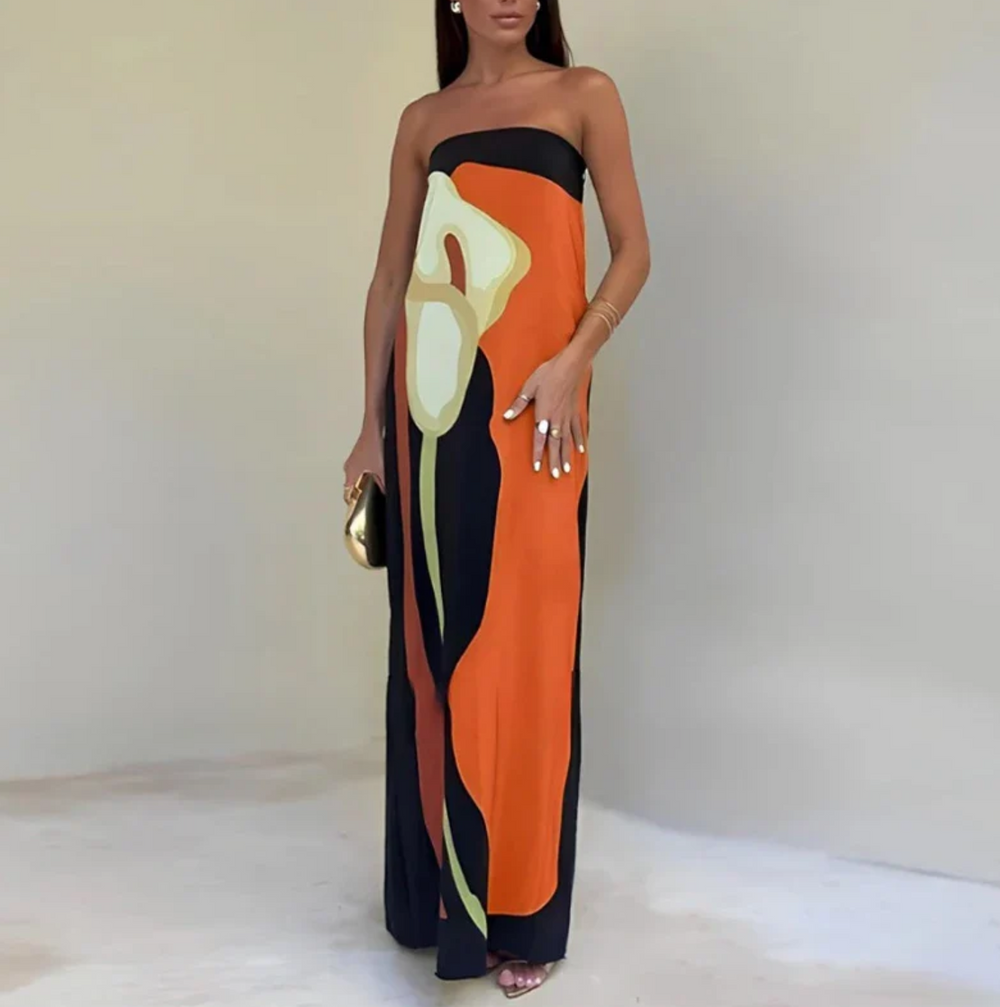 Paula | Bedrucktes Kleid mit schulterfreiem Ausschnitt