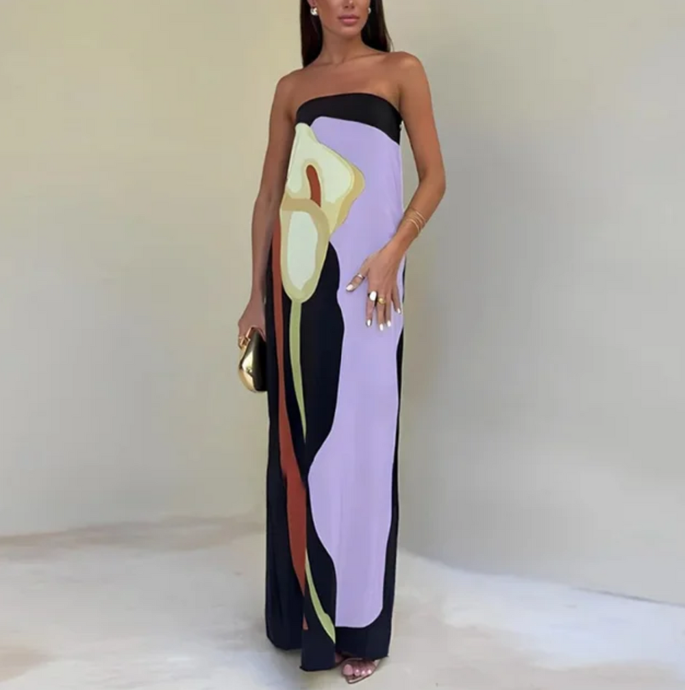 Paula | Bedrucktes Kleid mit schulterfreiem Ausschnitt