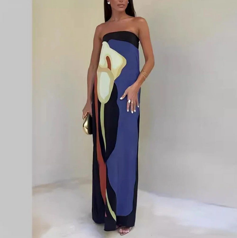 Paula | Bedrucktes Kleid mit schulterfreiem Ausschnitt