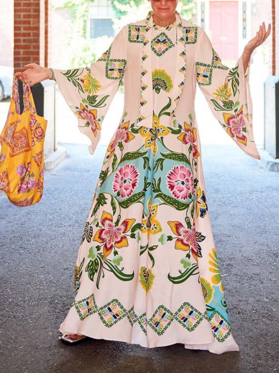 Eileen | Florales Maxikleid mit langen Ärmeln