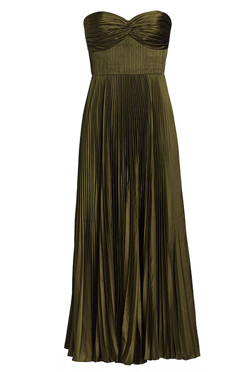 Elarine | Strapless Pleated Maxi Dress
