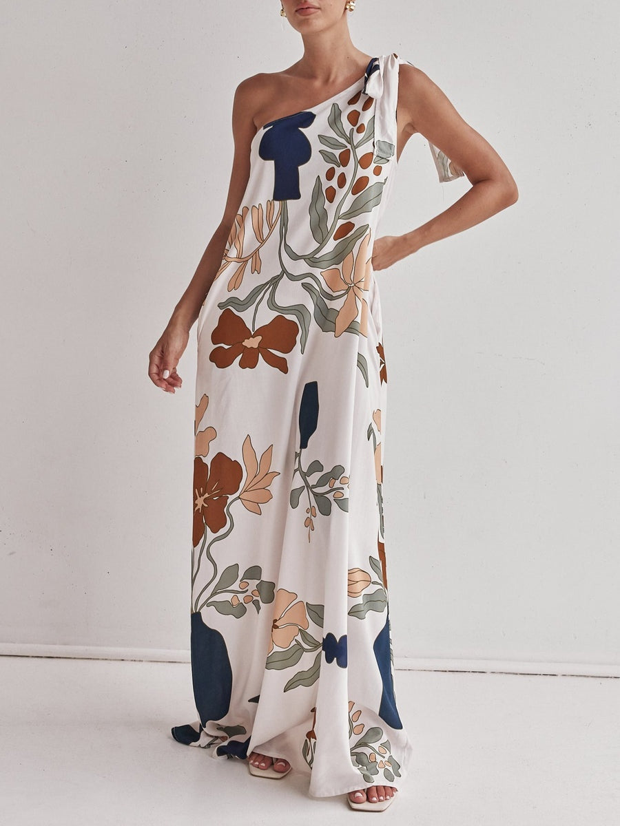 Becca | Bedrucktes Maxikleid mit einem schulterfreien Design