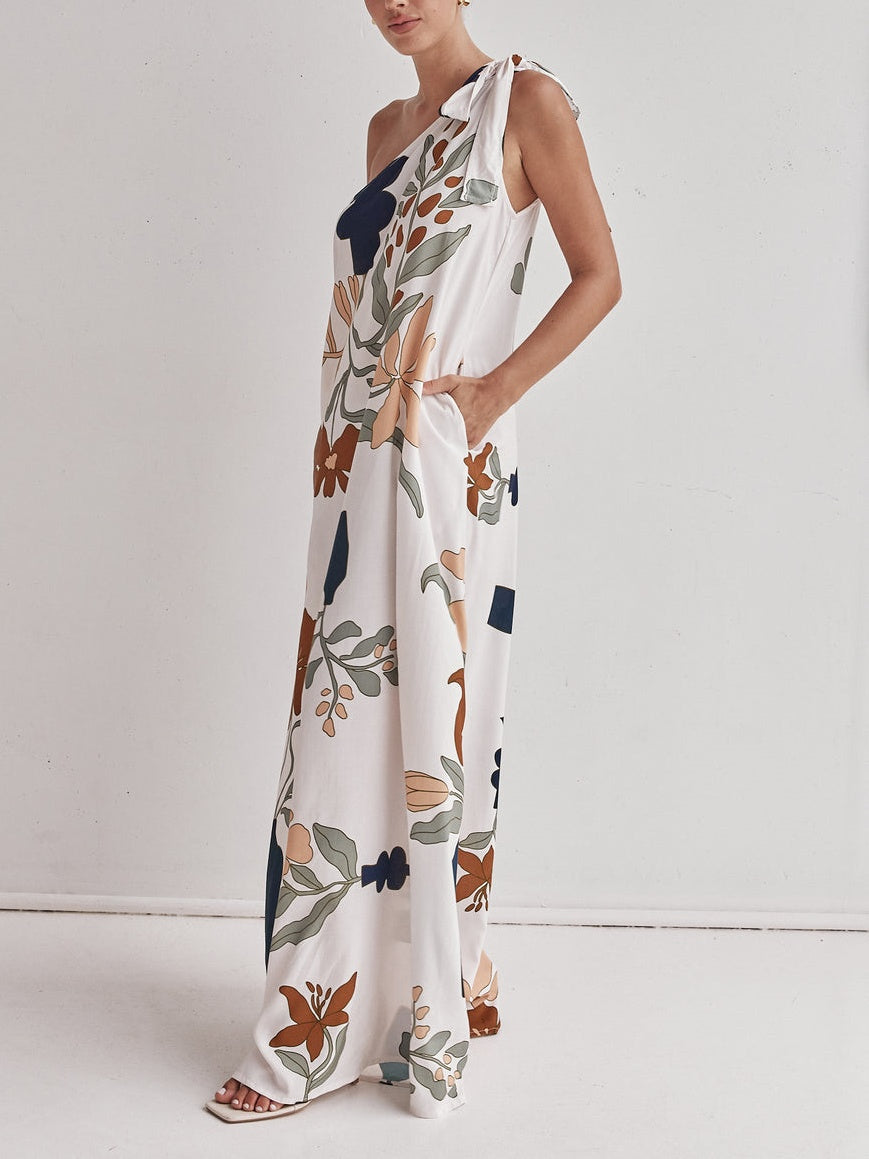 Becca | Bedrucktes Maxikleid mit einem schulterfreien Design