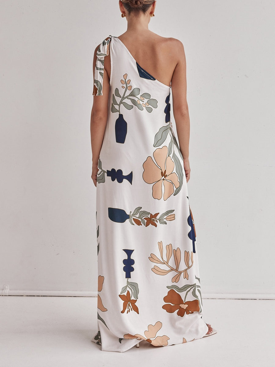 Becca | Bedrucktes Maxikleid mit einem schulterfreien Design