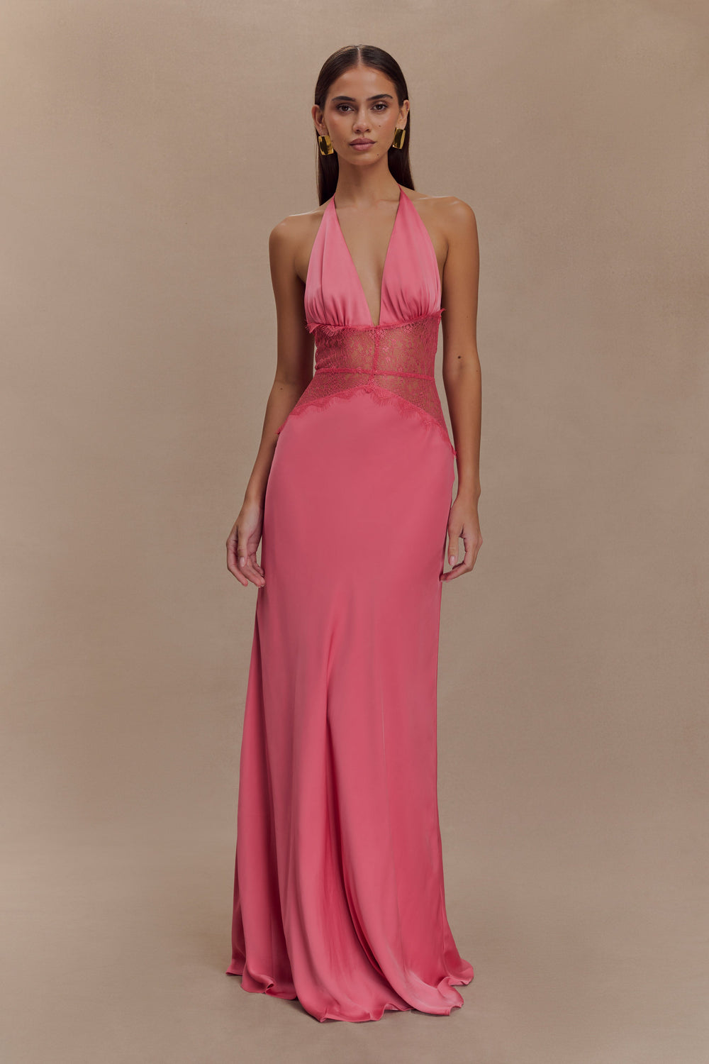 Kalira | Satin-Spitzen-Maxikleid