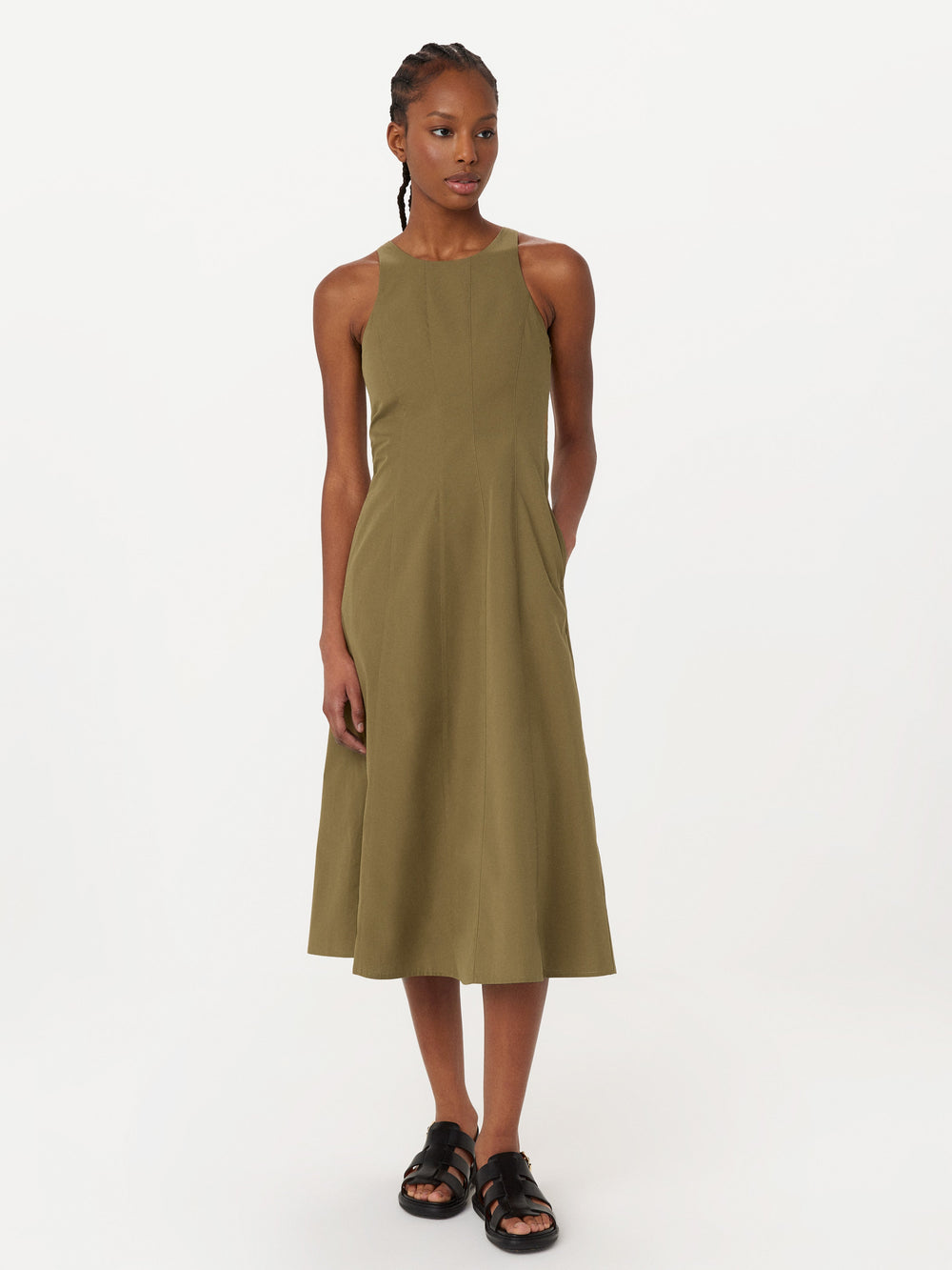 Benny | Bustier-Popeline-Maxikleid in Braun-Grün