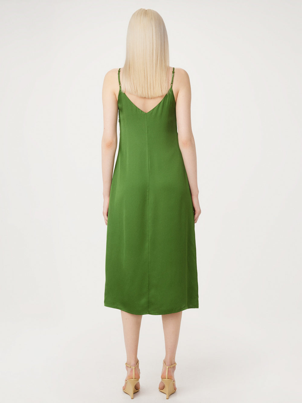 Satin Slip Kleid in Militärgrün