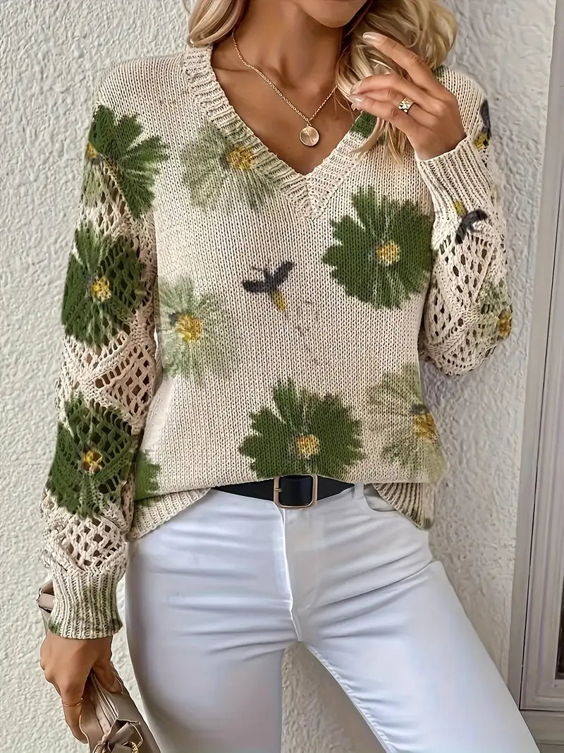 Rayuela Eleganter Pullover mit Blumendessin | Grün