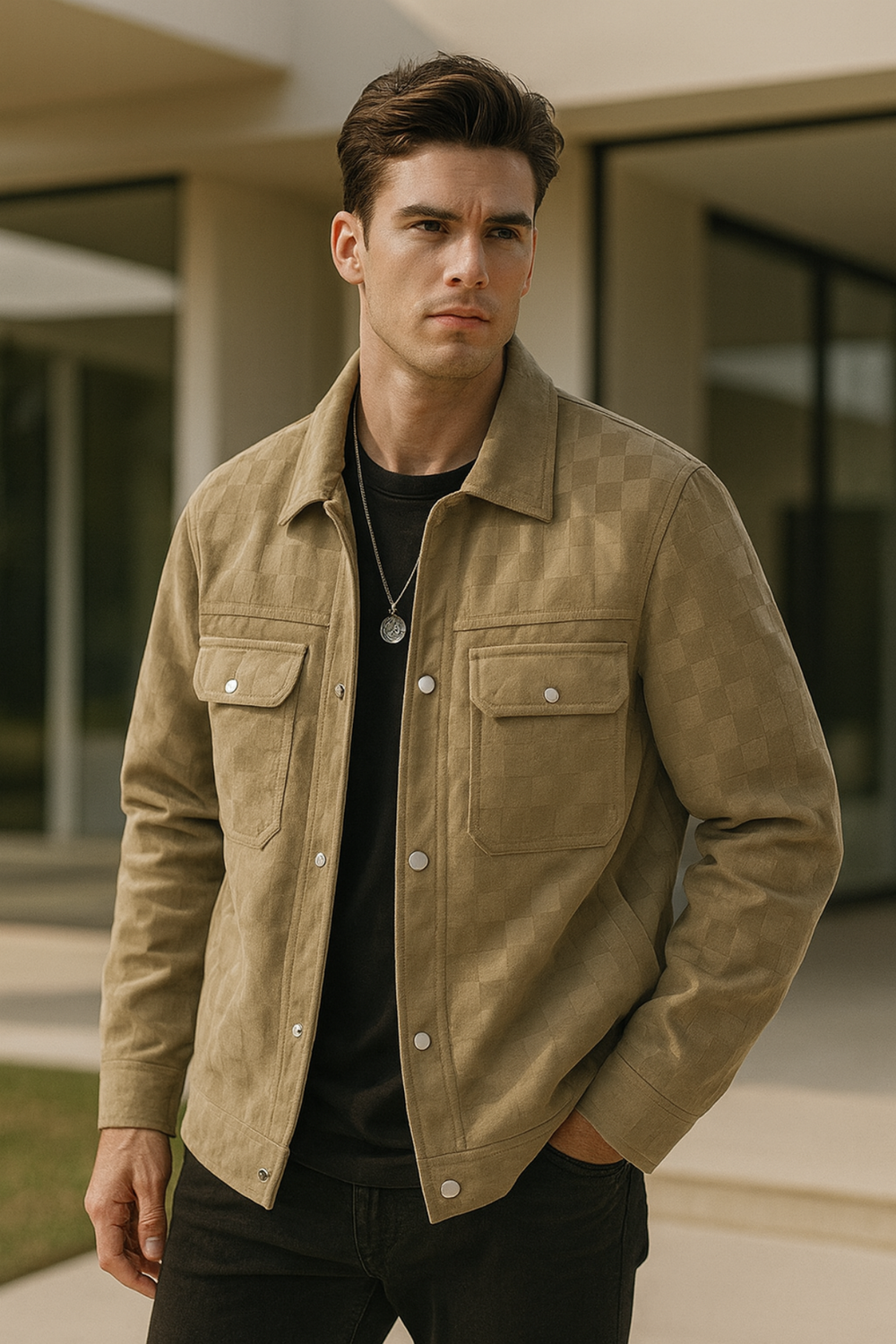 Nico | Checkered Velours-Wildlederjacke