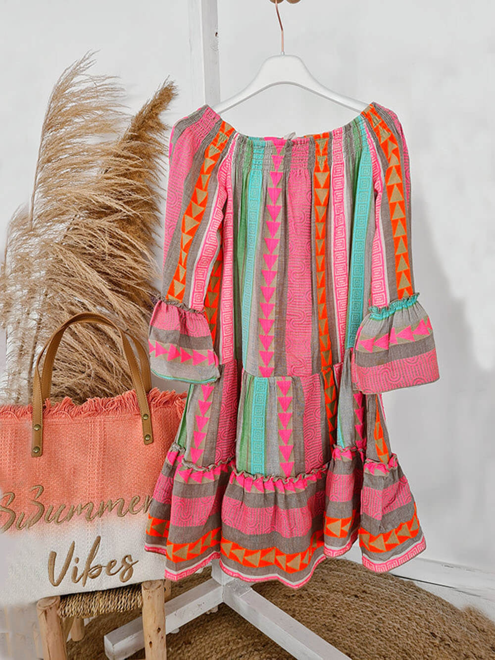 Joyce | Boho Mini-Kleid mit Carmenausschnitt