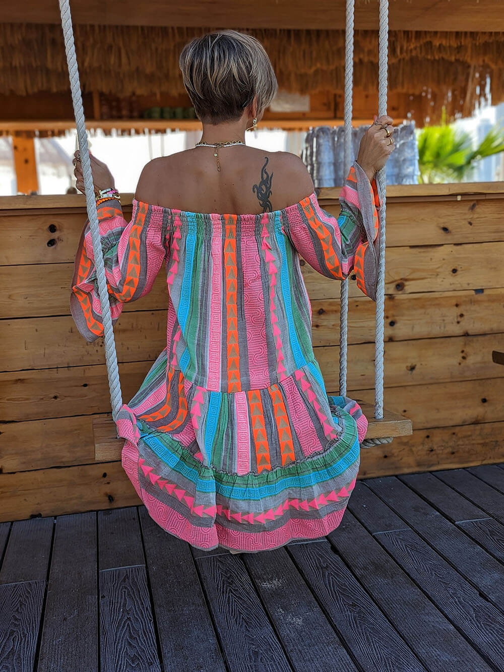 Joyce | Boho Mini-Kleid mit Carmenausschnitt