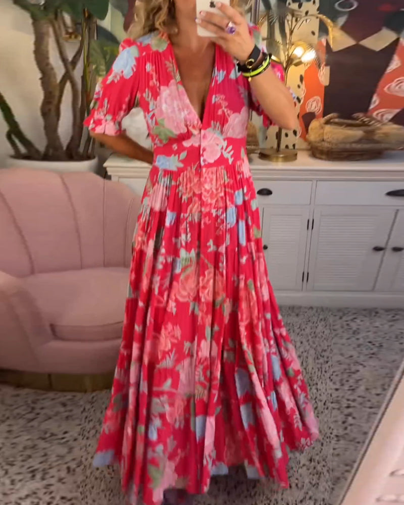 Adelaide | Kleid mit Blumenmuster, V-Ausschnitt und Taschen