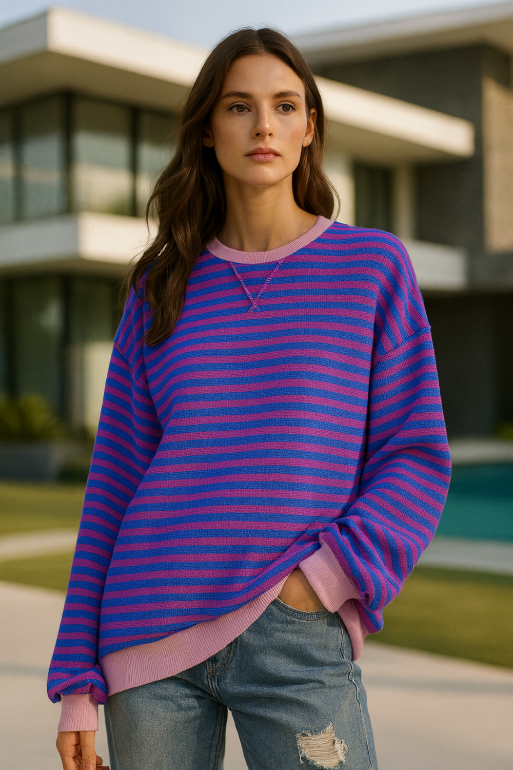 Dahlia | Gestreifter Baumwoll-Pullover
