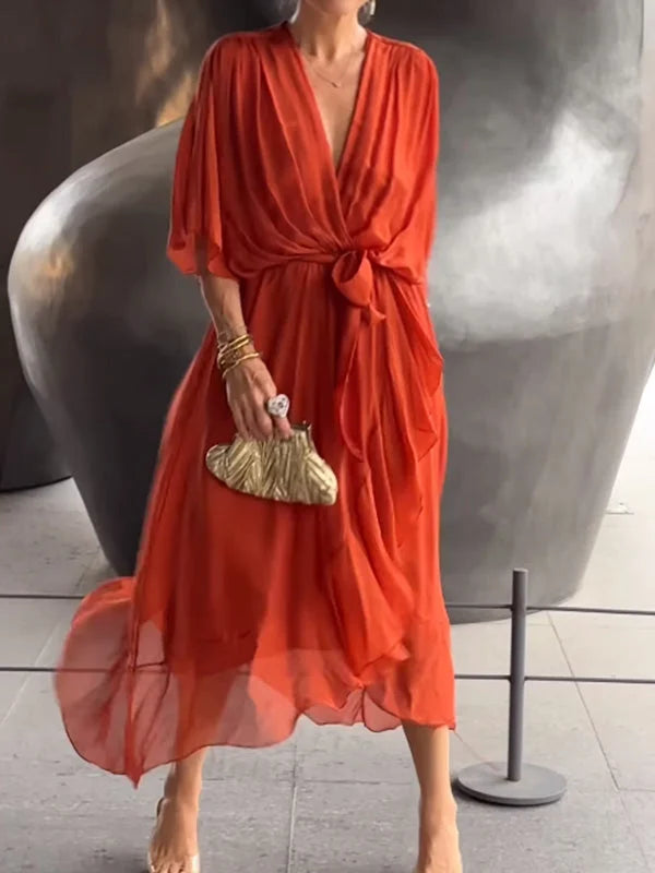 Monica | Elegantes Chiffonkleid mit V-Ausschnitt