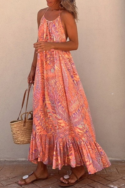 Elara | A-Linien-Kleid mit ethnischem Muster & Bindebändern am Hals