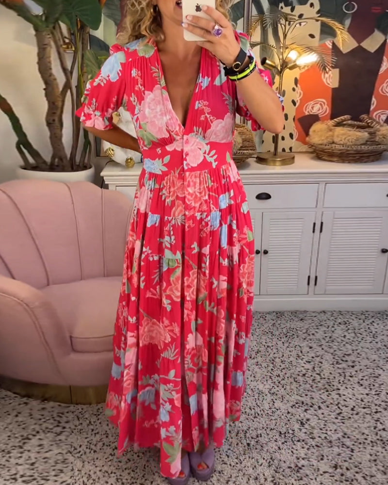 Adelaide | Kleid mit Blumenmuster, V-Ausschnitt und Taschen