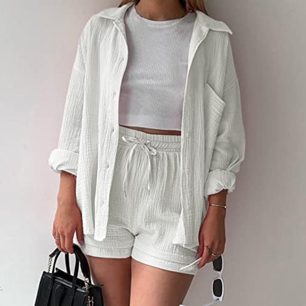 Elara | Weiches Baumwoll-Set aus Hemd und Shorts