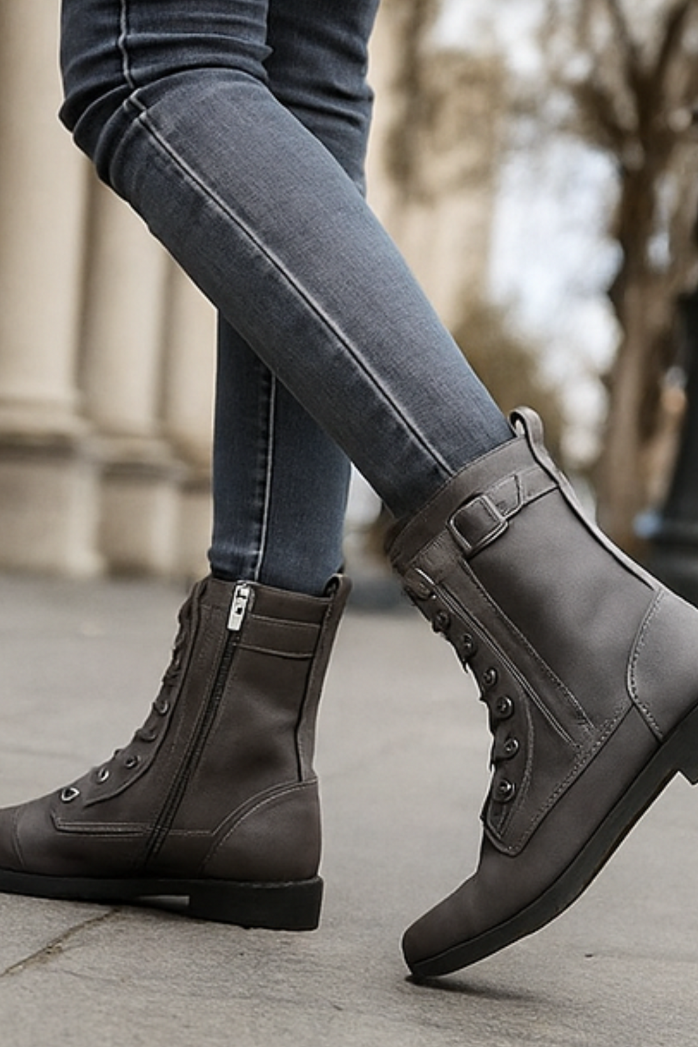 Miya Lederstiefel mit Reißverschluss | Grau