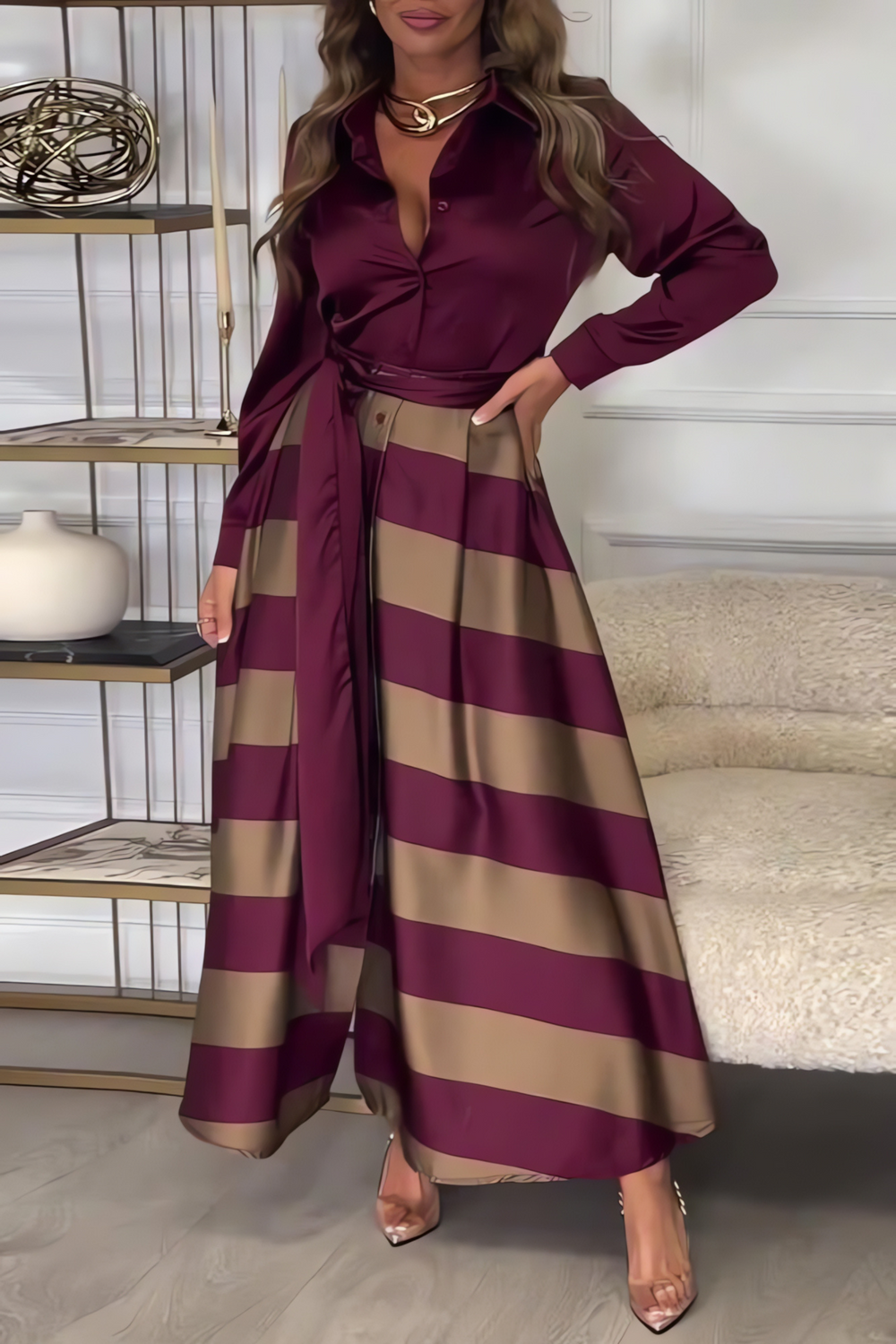 Estrid | Gestreiftes Hemdblusenkleid mit Gürtel