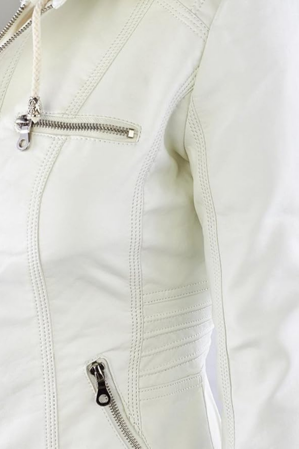 Eva Wetterfeste Damen-Lederjacke mit Kapuze | Weiß