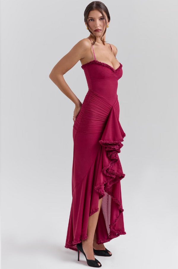 Leah | Maxikleid mit Rüschen und Schlitz