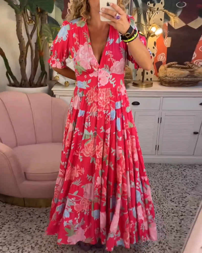 Adelaide | Kleid mit Blumenmuster, V-Ausschnitt und Taschen