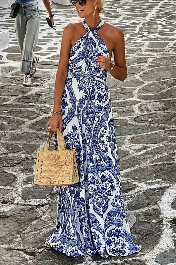 Hope | Strandkleid mit griechischem Muster und Kreuzriemen