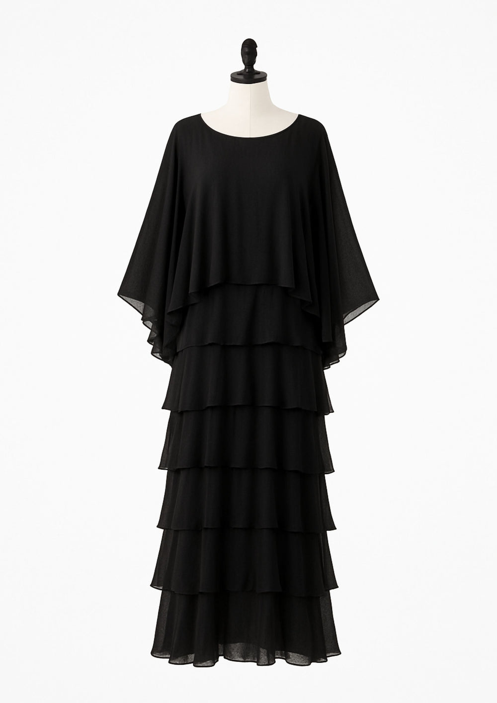 Amara Asymmetrisches Maxi-Kleid mit Lagen und Volants | Schwarz