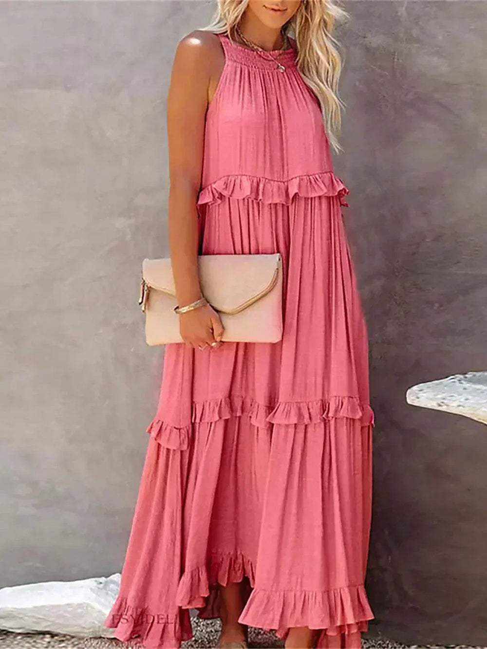 Sarah | Maxikleid mit Rüschen und Halterneck