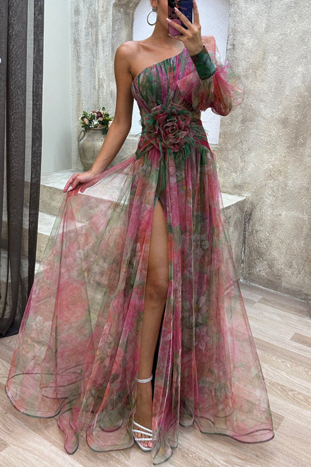 Janie | Elegantes Einarm-Kleid mit Blumenmuster
