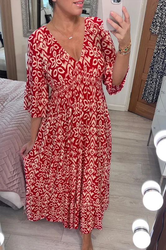 Olivia | Kleid mit V-Ausschnitt und weiten Ärmeln